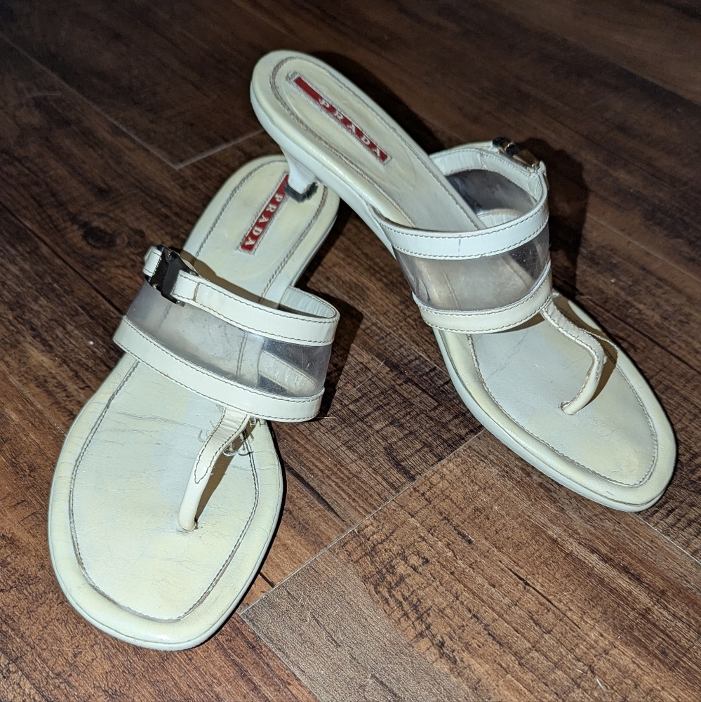 Vintage Prada Off White Sandals w/ Heels